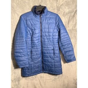 Lands End Womens Puffer Coat Blue long Full Zip Lightweight Jacket S P